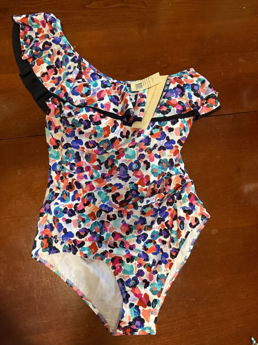 One-Shoulder Ruffle Floral Print One-Piece Swimsuit - Multicolor NWT